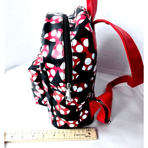 Disney Parks Backpack Minnie Mouse Large Bow Bag w/ Mickey Cupcake Keychain - Picture 7 of 13